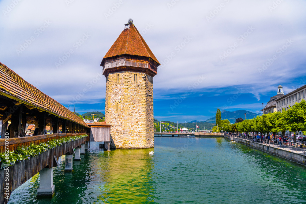 Chapel bridge in the center of Lucerne, Luzern, Switzerland