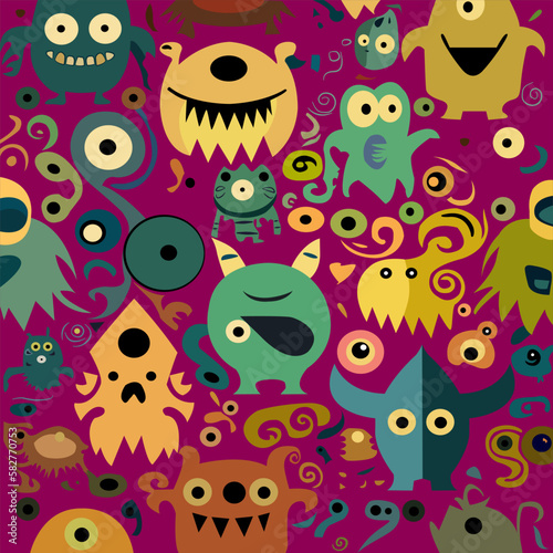 Vector illustration cute and fantastic monster wall art