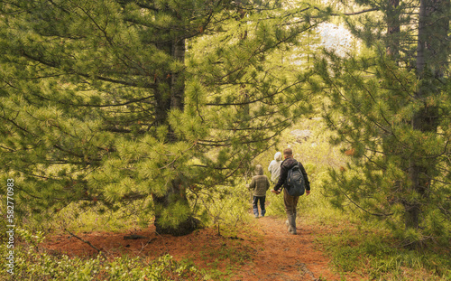 People hiking in the forest 