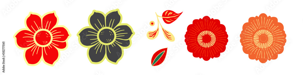 Obraz premium mexican folk flowers, colorful flowers, isolated