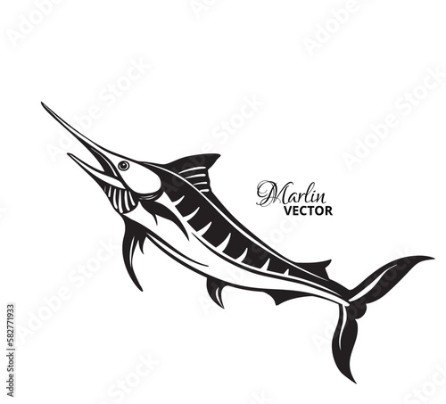 Marlin fish logo template. Sailfish jumping out of the water.