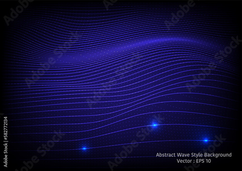 Abstract technology style background, theme of abstract flowing wave line, showing connection and communication, dark blue color tone