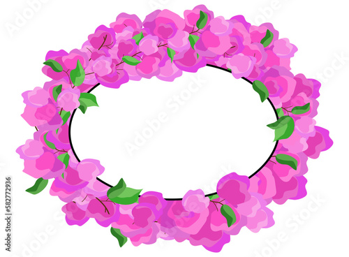 Frame of beautiful fuchsia bougainvillea. Floral vector illustration on white background. Copy space.