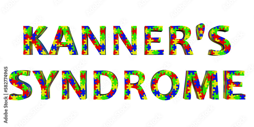 Kanner's syndrome, a text made of colorful puzzle patterns, 3D illustration Kanner's syndrome, a text made of colorful puzzle patterns, 3D illustration
