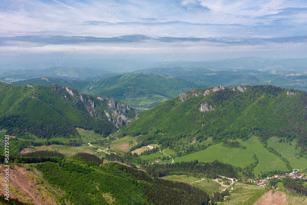 Vratna valley , Boboty, Stefanova, view from Poludnovy grun, national park Mala Fatra, Slovakia, spring day.