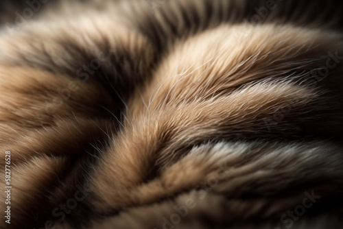 Beautiful natural mink fur pattern, macro closeup of fluffy animal hair for background design. Generative AI. 