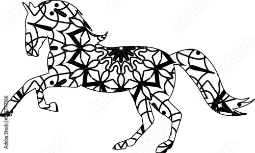 Horse animal mandala coloring page editable vector illustration