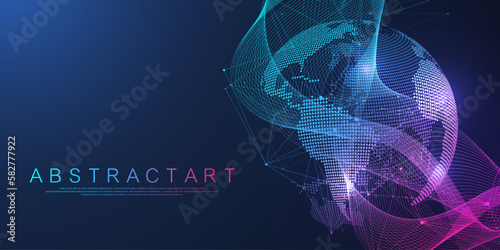 Global network connection concept. Big data visualization. Social network communication in the global computer networks. Internet technology. Business. Science. Vector illustration