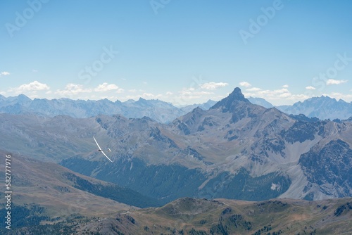 Scenic view of a glider over the Mont Chaberton  Rochebrune  France