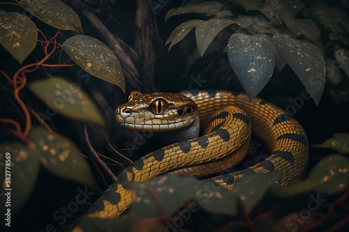 Beautiful golden snake in the forest
