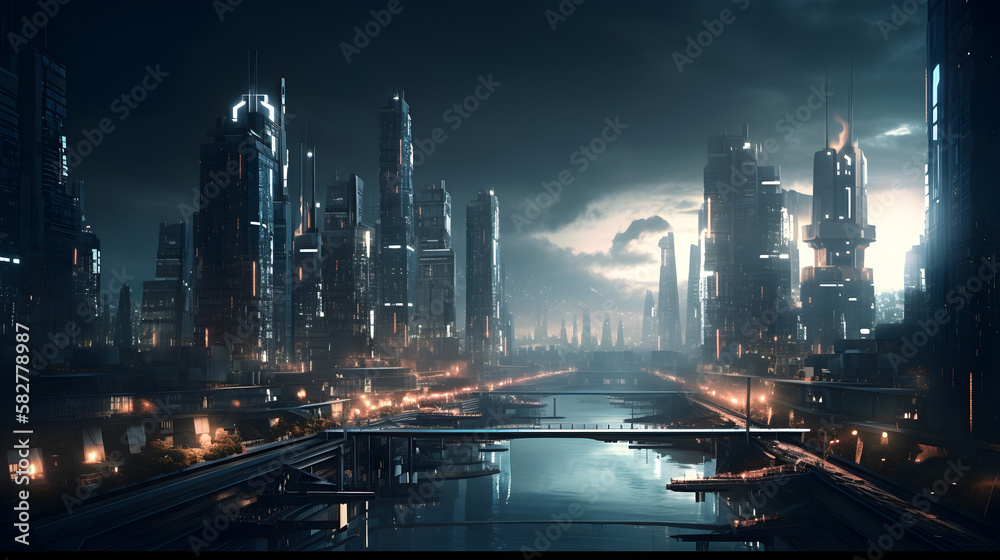 Futuristische orangene Stadt, Zukunft, Stadt in der Zukunft