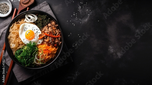Korean cuisine banner with Bibimbap and copy space, generated by IA 