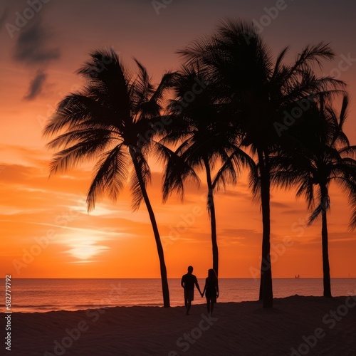 couple walking sunset generative ai 