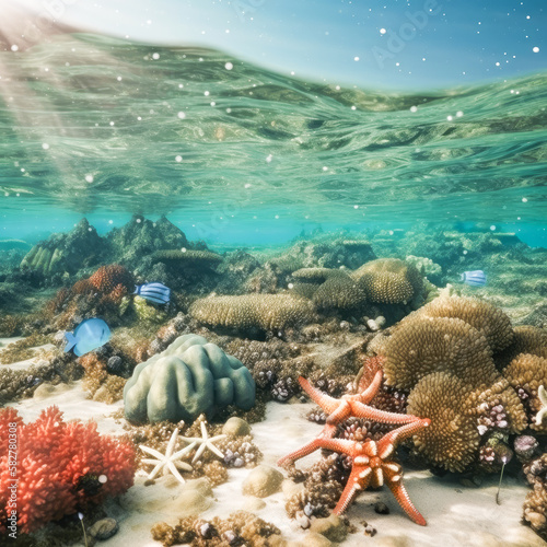 underwater life on a coral reef in the caribbean generated ai