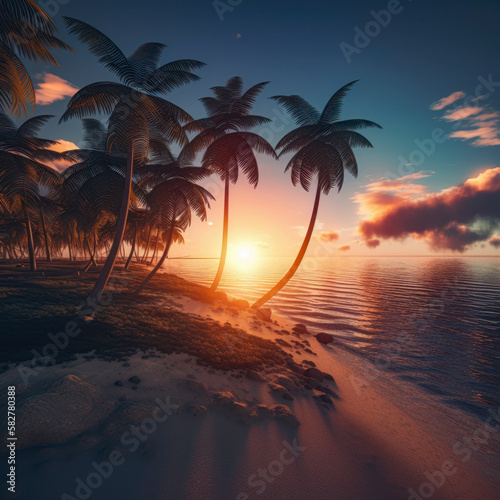 sunset on a caribbean beach  Generated ai