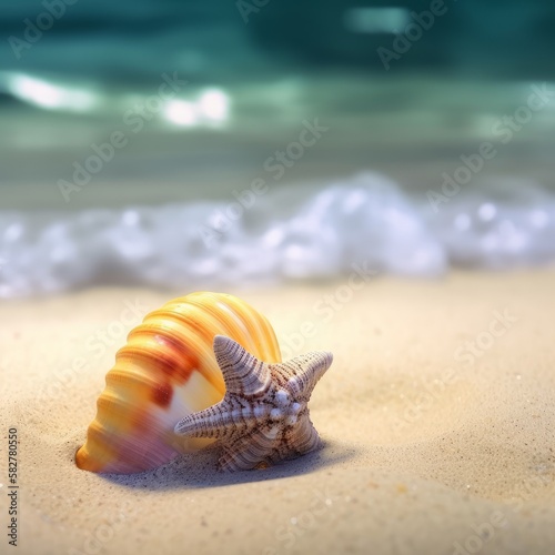 seashells from the sea beneath crystal clear waters in the caribbean GENERATIVE AI 