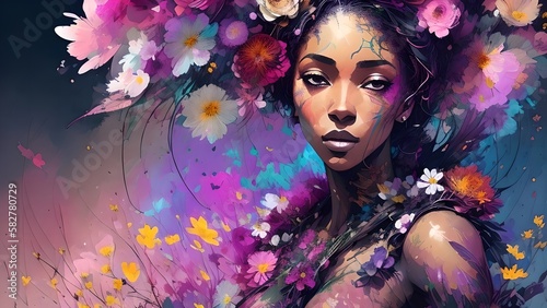 Painted portrait of a black woman, generative AI
