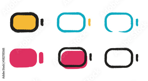 empty battery icon set with ink brush texture line style