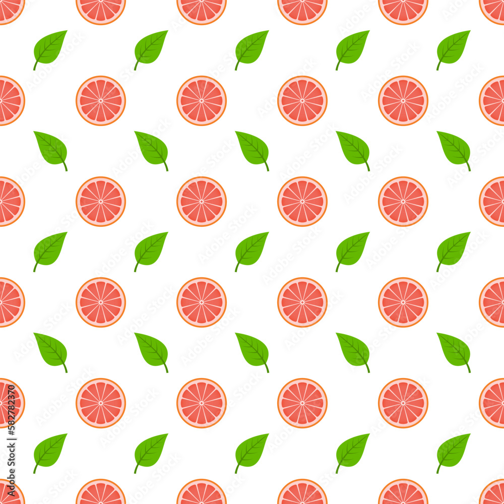 Vector seamless pattern with grapefruits and leaf.