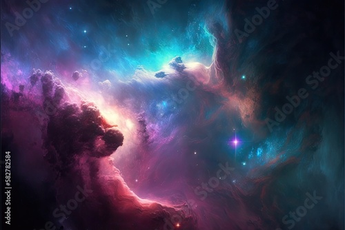 Space background with purple nebula and stars, deepsky astrography. Cosmic purple light background. AI generative. © Vitaly Art