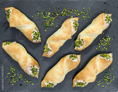 salted cannoli with ricotta and pistachios