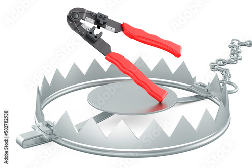 Crimper, crimp tool inside bear trap. 3D rendering