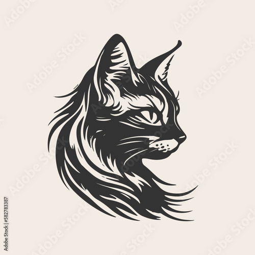 illustration of a black cat tattoo style vector illustration. black and white cat illustration. cute cat.