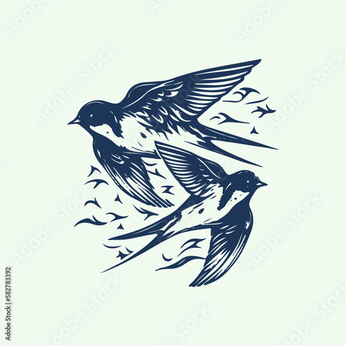 vector retro style tattoo with swallow bird. elements for logo, label, emblem, sign, badge. illustration