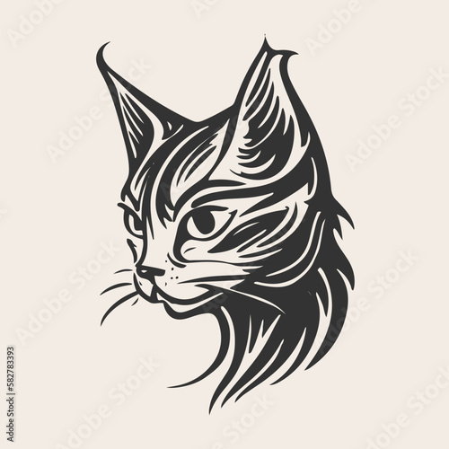 illustration of a black cat tattoo style vector illustration. black and white cat illustration. cute cat.