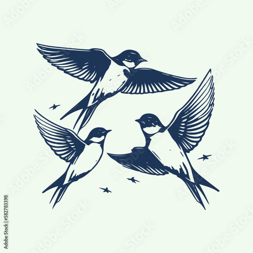 vector retro style tattoo with swallow bird. elements for logo, label, emblem, sign, badge. illustration

