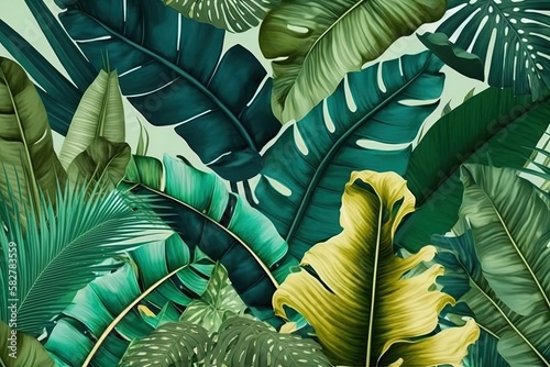 tropical leaves background. trendy exotic leaves for summer design.