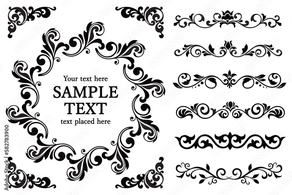 Obraz premium Plant decoration circle frame material set , vector illustration