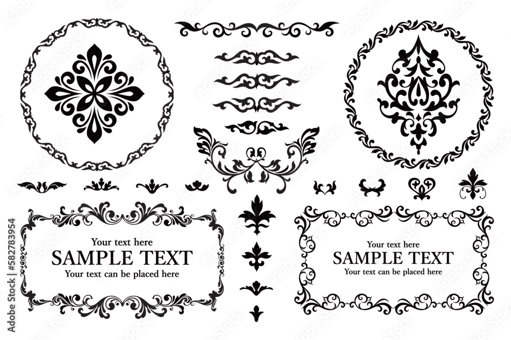 Obraz premium Plant decoration circle frame material set , vector illustration