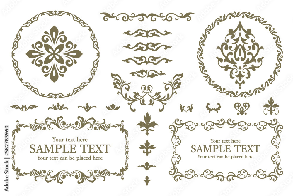 Plant decoration circle frame material set , vector illustration