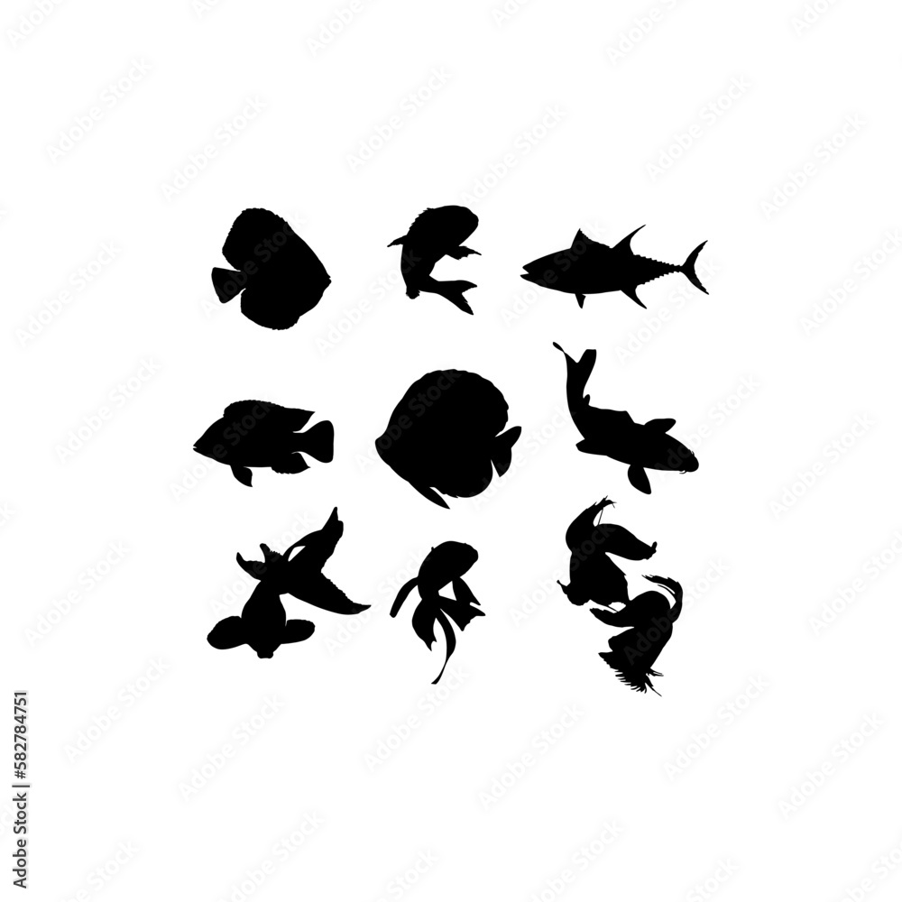 Fish animal water collection set silhouette design