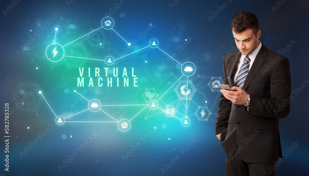 Businessman thinking about technology concept Businessman thinking about technology concept