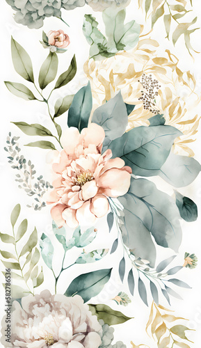 Floral botanical watercolor wedding background