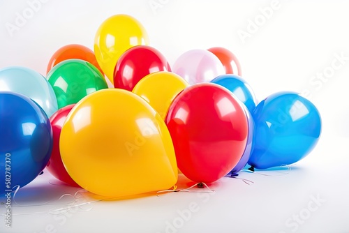 Colorful Birthday Balloons in yellow, blue, red, orange, purple, pink. Contemporary Wallpaper