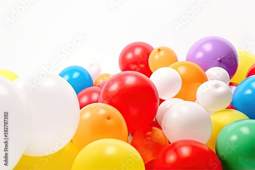 Colorful Birthday Balloons in yellow, blue, red, orange, purple, pink. Contemporary Wallpaper © Kateryna