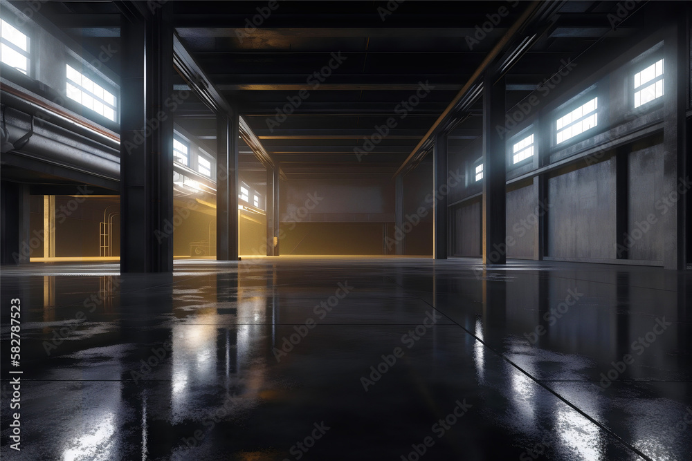 3D concrete warehouse garage hangar environment