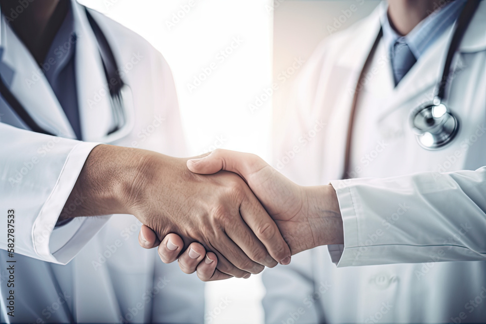 A handshake between a doctor and a patient, with medical equipment in the background A handshake between a doctor and a patient, with medical equipment in the background