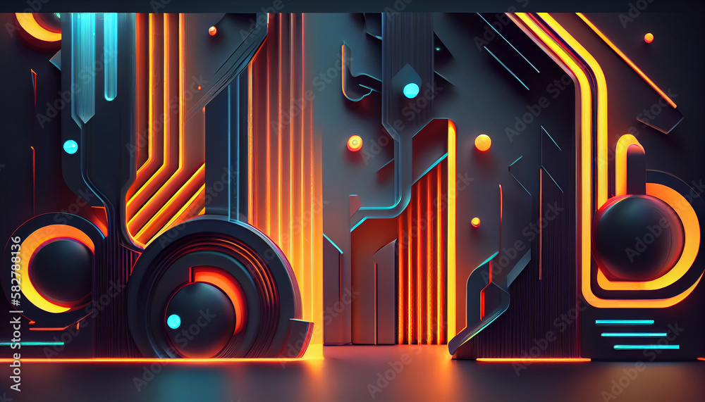 Neon 3D Abstract Background Generative AI