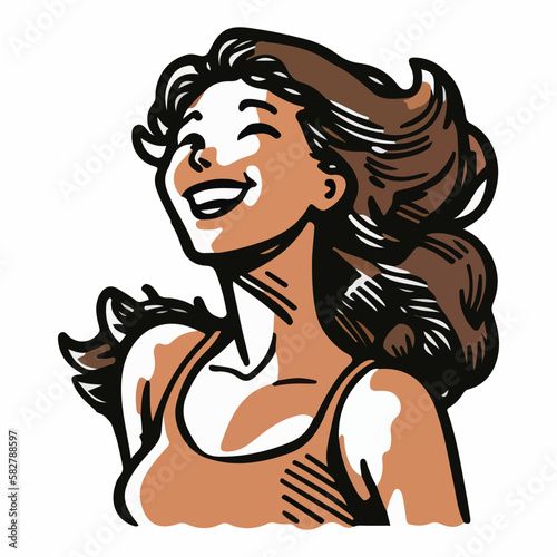 Positive face woman upper body vector illustration