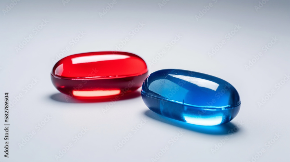 Make Your Choice: Red and Blue Pills on White Background, generated by IA Make Your Choice: Red and Blue Pills on White Background, generated by IA