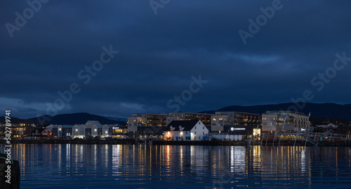 Night view of Brønnøysund harbor,Helgeland coast,Norway © Gunnar E Nilsen