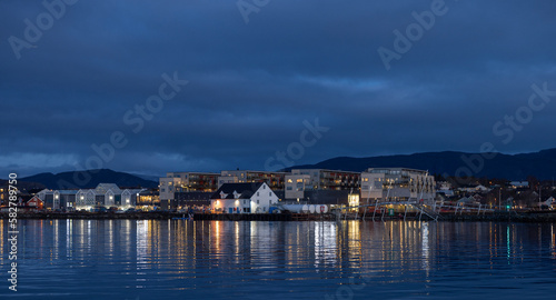 Night view of Brønnøysund harbor,Helgeland coast,Norway