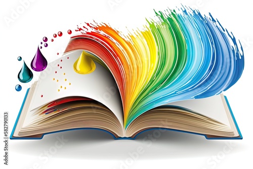 Open book with colorful acrylic paint explosion inside out the book.