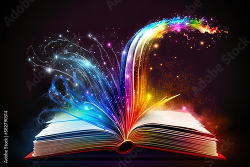 Open book with colorful acrylic paint explosion inside out the book.
