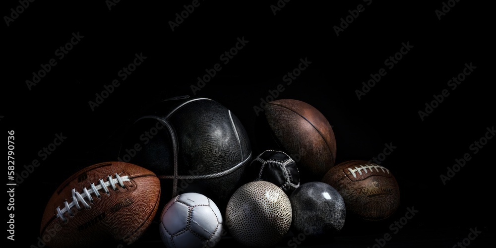 Assorted sports equipment with copy space - generative ai