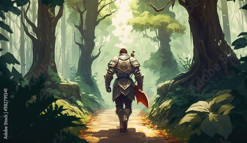 Illustration of knight in the forest